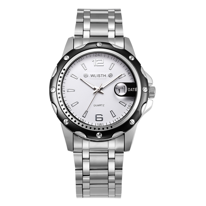WLISTH S504 Reloj con correa de acero y placa blanca