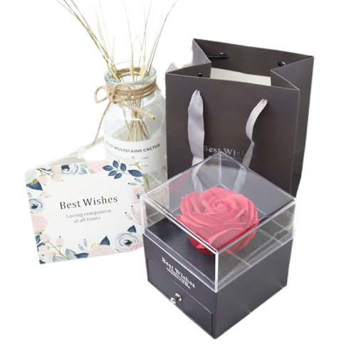 CAJA DE REGALO DE ROSA DE FLORES PRESERVADAS DE LUJO LIGERO