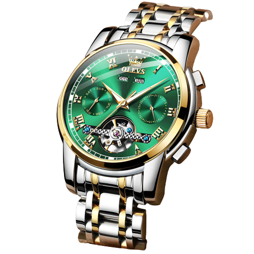 Reloj OLEVS 6607 correa acero verde-dorado