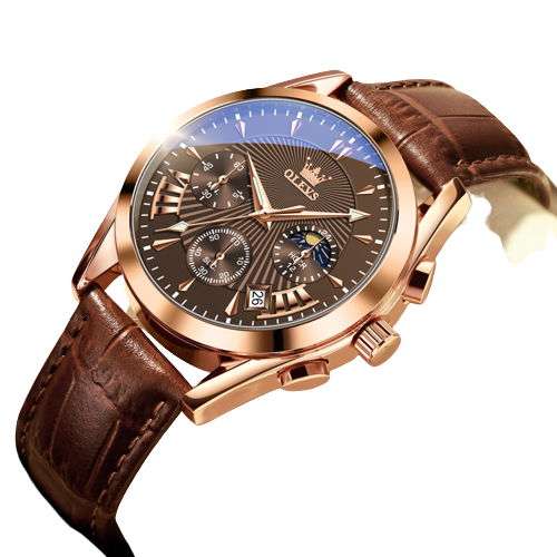 Reloj OLEVS 2876 piel marron concha rosa cara negra hombre